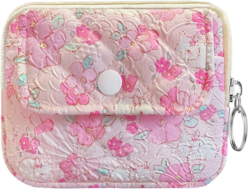 Modacarry Store Cotton Quilted Floral Coin Pouch with Cute Prints Zipper for Women Girls (FLOWER WHITE RABBIT) - Image 1